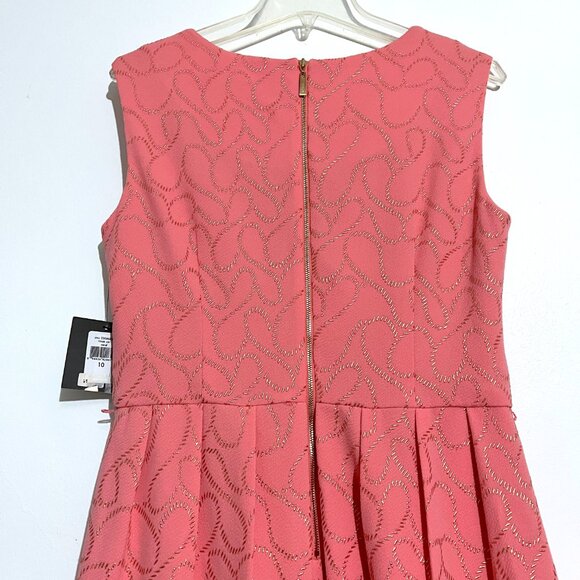 NWT Ellen Tracy Pink Coral Dress with Gold Shimmer Jacquard Design Fit and Flare - Picture 14 of 14